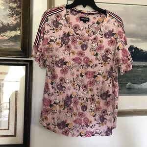 Room Service Pink Floral T-Shirt Top Sz L A2721